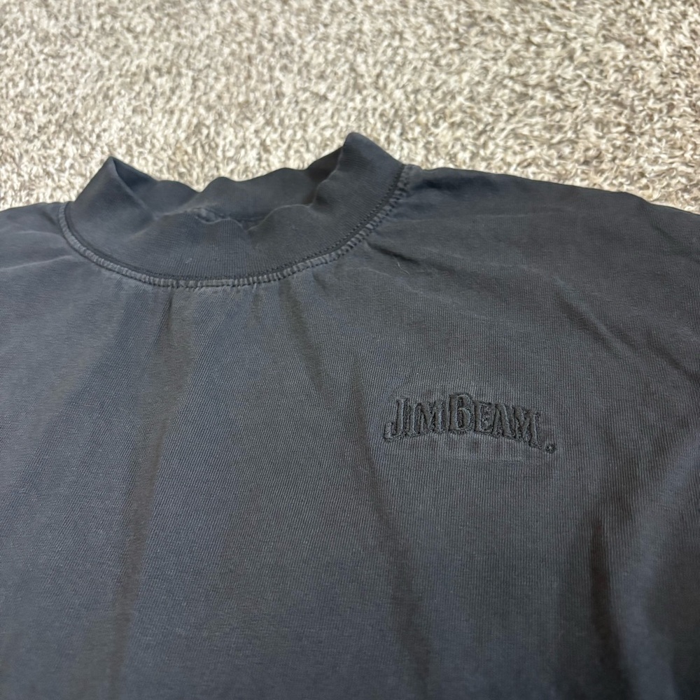 VINTAGE Jim Beam Mock Neck Long Sleeve Mens M Black Gildan Ultra Cotton Y2K